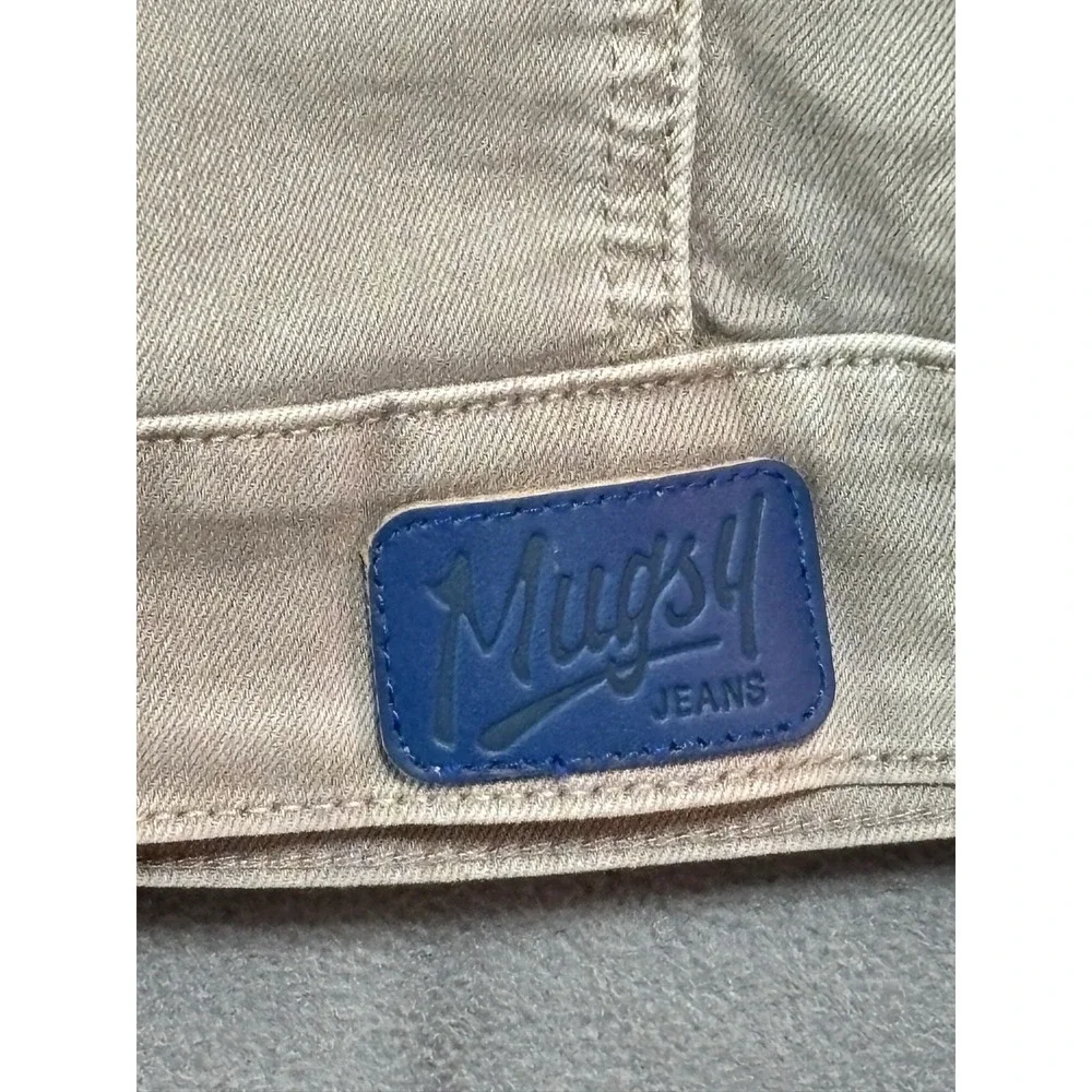 Mugsy Dusker Men's Med Jacket Stretch Denim Khaki Tan Button Up Front